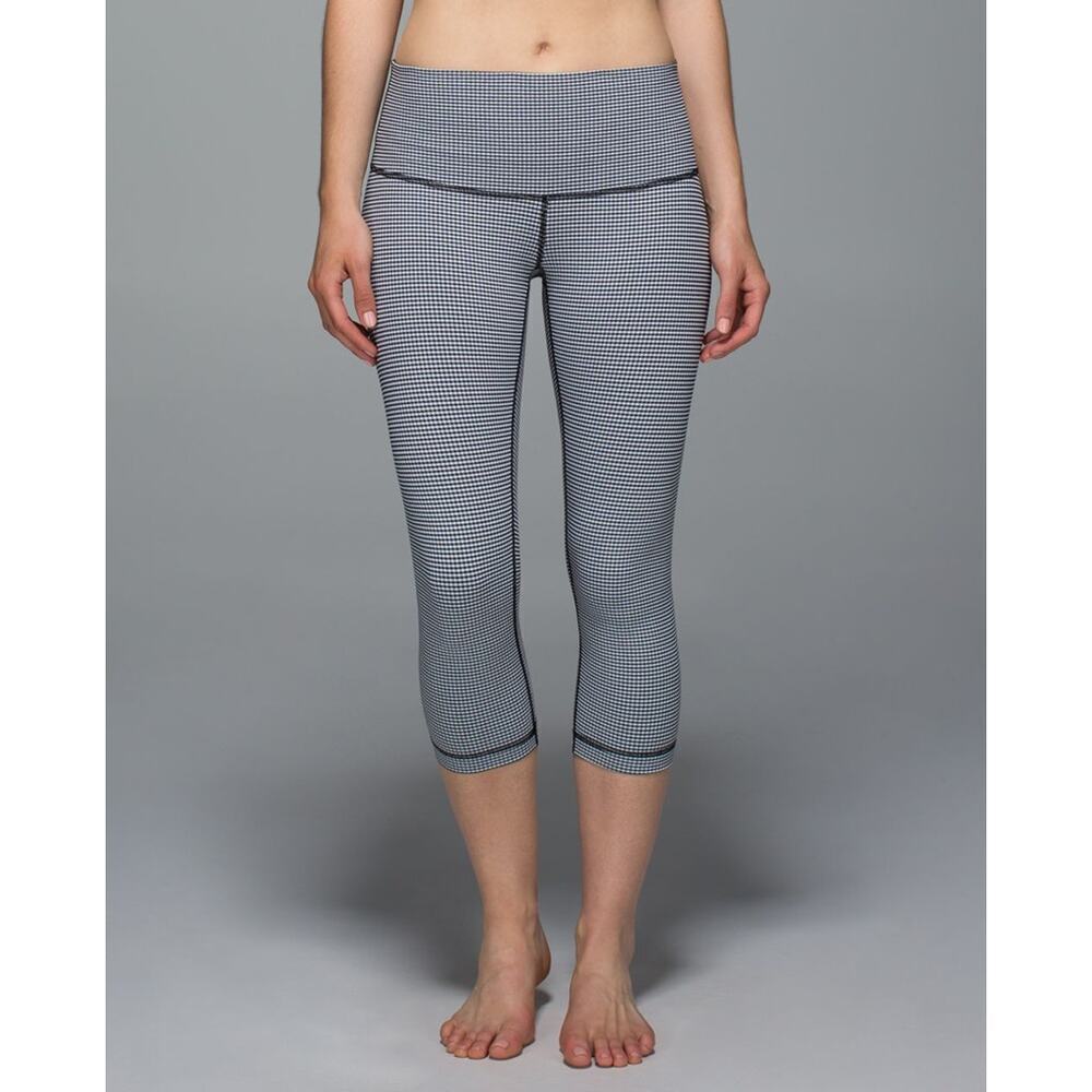 Lululemon Wunder Under Crop II Legging Gingham Luon White Black Size 4